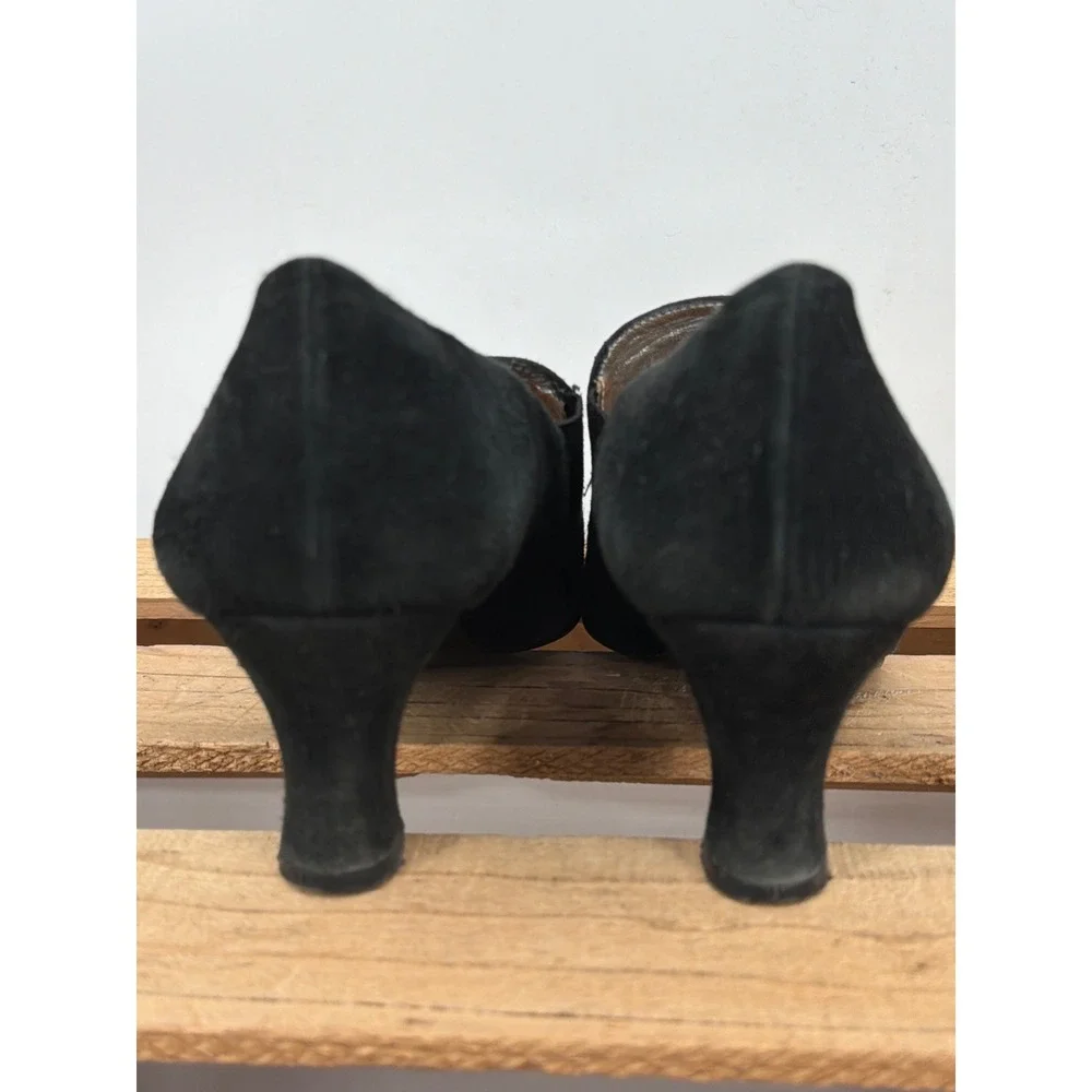 Laura Ashley Vintage Black Suede Lace Cutout Pumps Kitten Heel Spain‎ Size 39